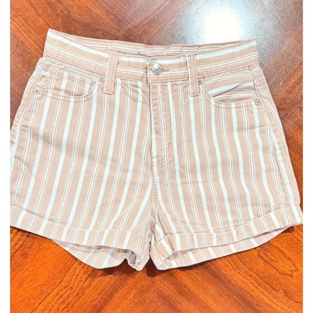 American Eagle Striped Shorts Pink White Cotton Womens Size 0 Summer Casual